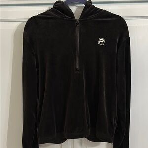Black Velour Quarter-Zip Fila Hoodie